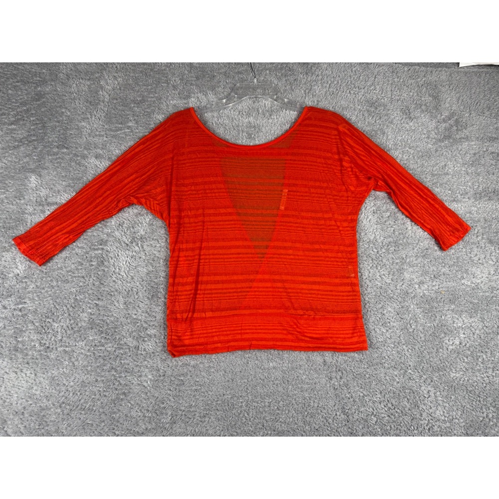 Tea n Rose Open Back Top Women L Orange Good Sheer Burnout Stripe Batwing Boho